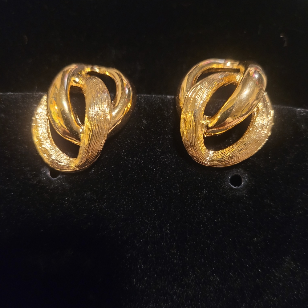 Napier Vintage Gold Textured Knot Screw Back Earrings